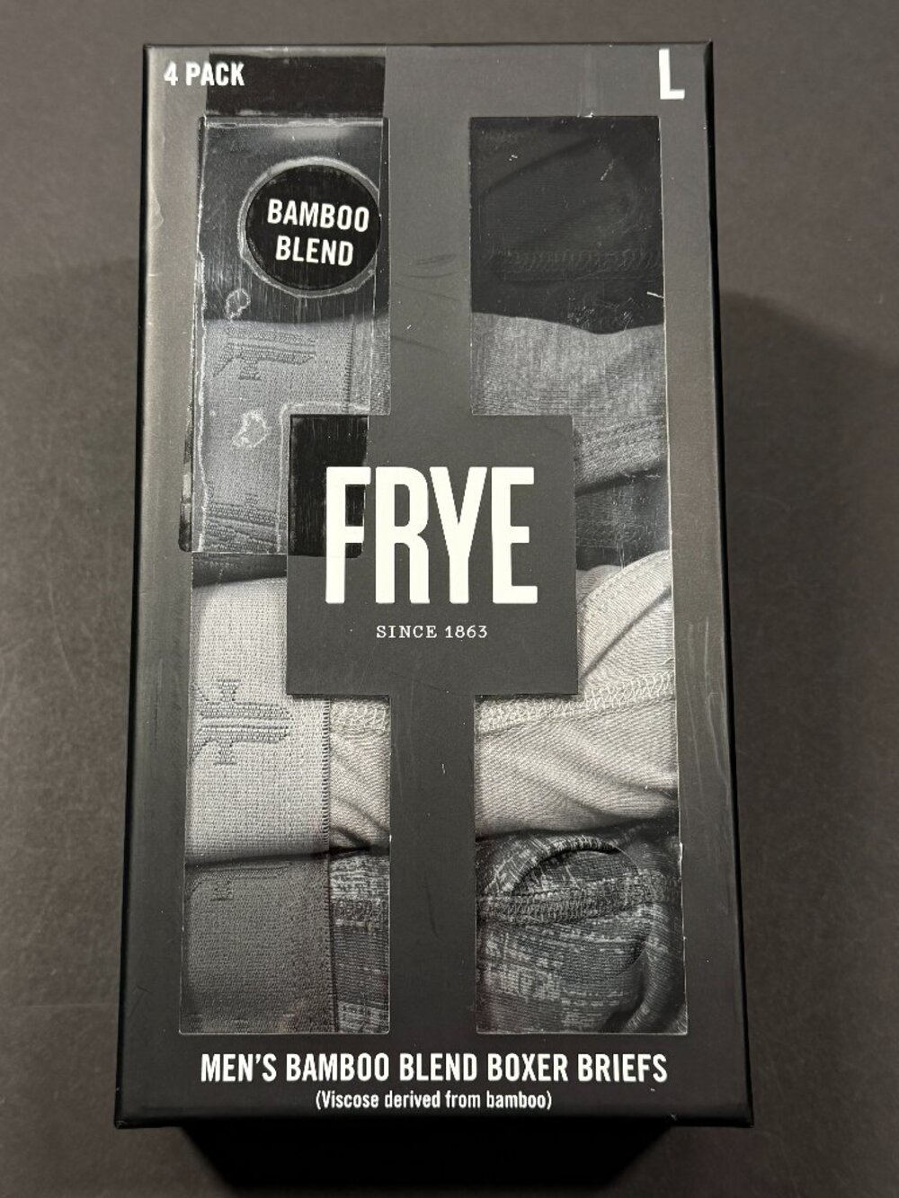 FRYE Bamboo Blend Boxer Briefs - 4 Pack - NWT - Large - Gray Shades & Black